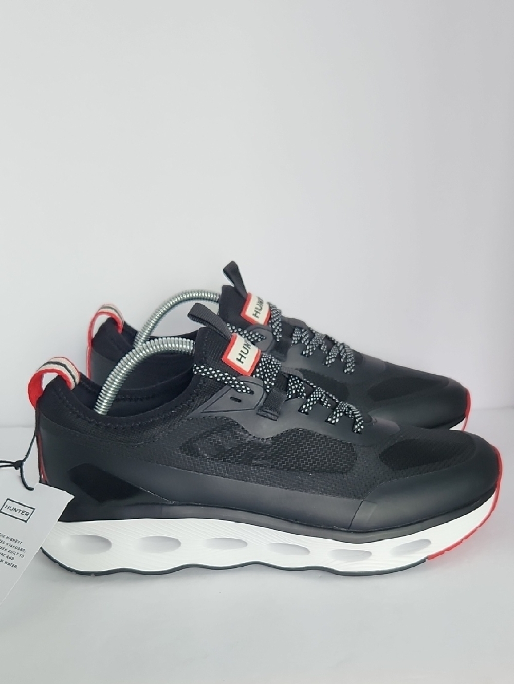 Hunter Black Athletic Sneakers with White Sole and Red Accents